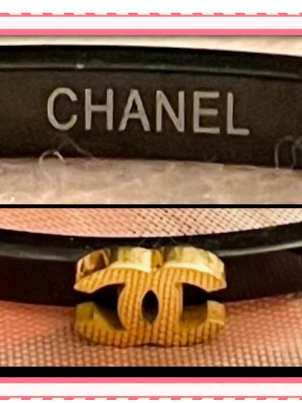 Non-Branded, Designer Ins. Black & Gold Double CC Hinge Bangle Bracelet NWOT - Picture 2 of 8